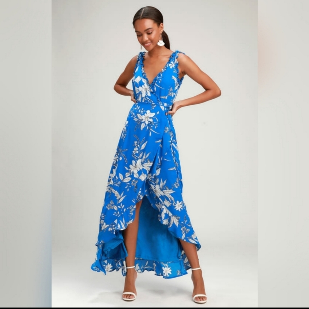 Lulu's Sun Salutation Ruffle wrap maxi dress